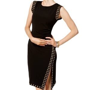 Michael Kors Petite Stud Trim Side Slit Dress Medium Black New with Tags